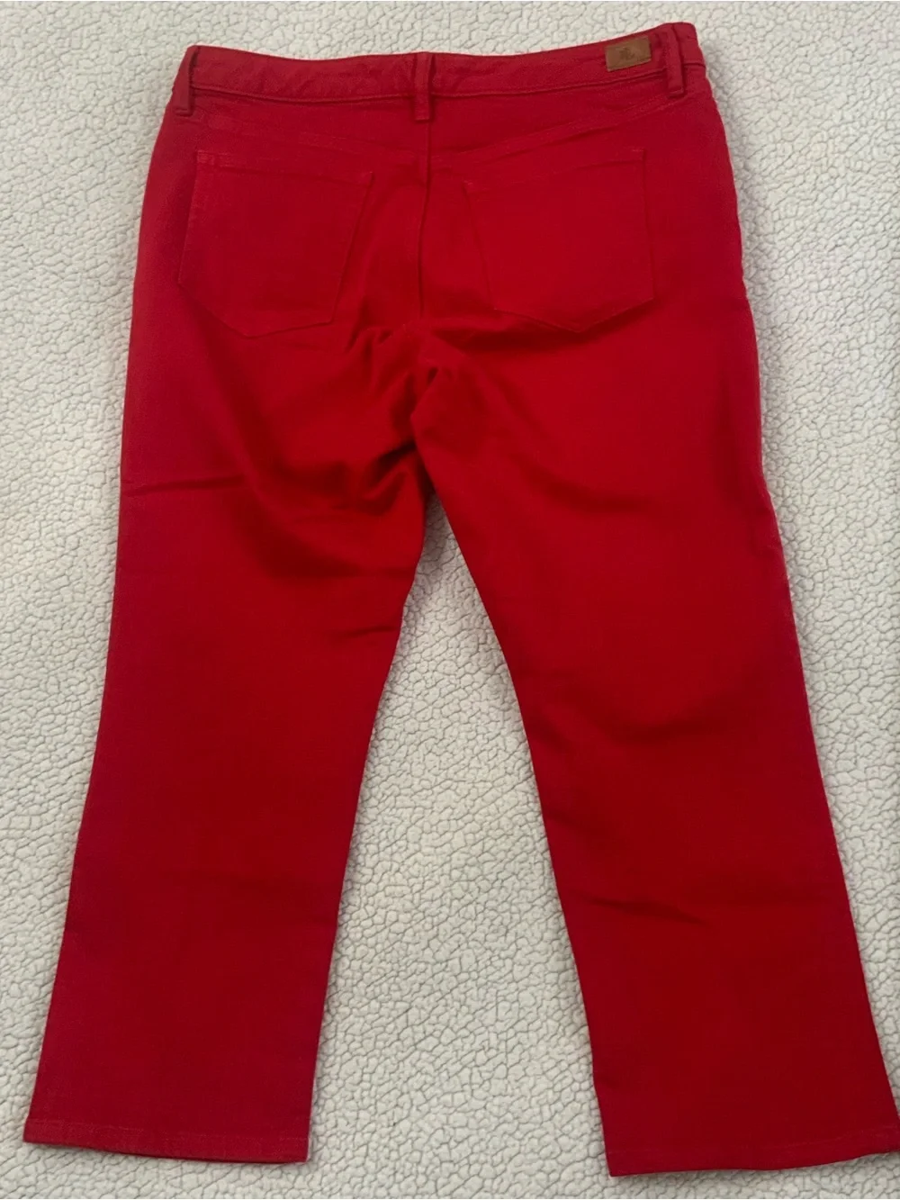 Lauren Ralph Lauren Straight Leg Red Denim Jeans Size 14 Logo Leather Patch